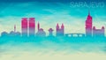 Sarajevo Bosnia Skyline City Silhouette. Broken Glass Abstract Textured. Banner Background Colorful Shape Composition.