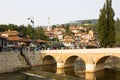 Sarajevo cityscape with the Miljacka river and a bridge Royalty Free Stock Photo