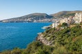 Saranda. Albania. Panorama of the city. Promenade. City Port. City beach. The Ionian Sea. Albanian Riviera Royalty Free Stock Photo