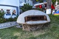 Saranda, Albania - September 2019: Close-up of one of the countless military concrete bunkers or pillboxes in the southern Albania