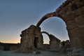 The Saranta Kolones ruins at dusk. Paphos Archaeological Park. Cyprus