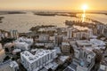 Sarasota Bay marina with luxury yachts and Florida city architecture at sunset. High-rise office buildings in downtown Royalty Free Stock Photo