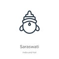 Saraswati icon. Thin linear saraswati outline icon isolated on white background from india collection. Line vector saraswati sign Royalty Free Stock Photo