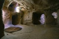 Saratli, Turkey - August 27, 2020: The interior of an ancient underground city on the territory of Cappadocia. Rooms deep