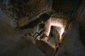 Saratli, Turkey - August 27, 2020: The interior of an ancient underground city on the territory of Cappadocia. Rooms deep