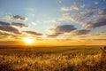 Saratov region, travel, landscape and nature of Russia. Yellow golden orange dramatic beautiful sunrise at dawn or dusk over Royalty Free Stock Photo