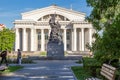 Saratov, Russia - 07/06/2019: The building of the Saratov Academic Opera and Ballet Theater Teatralnaya Square, Monument to the