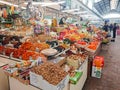 Saratov / Russia - January 26, 2019: Covered market. Ancient building, built in 1916. Sale of various food products