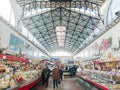 Saratov / Russia - January 26, 2019: Covered market. Ancient building, built in 1916. Sale of various food products