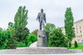 Saratov / Russia - July 18, 2018: Bronze sculpture of Russian cosmonaut Yuri Gagarin on the Volga river in Saratov