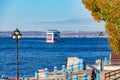 The four-deck luxury cruise ship `Mustai Karim` of the Vodohod company is approaching the berth on the Volga River Royalty Free Stock Photo