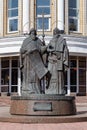 Saratov, Russia - 06/07/2020: A sight of the city and the region, a monument to Saints Cyril and Methodius, the creators of Slavic