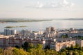 Saratov, Russia, view of the houses, the Volga River, the bridge to Engels. The landscape of the city