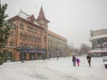 Saratov State Conservatoire. Was opened in 1912. Russia. Winter day. Snowfall