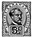 Sarawak 5 Cents Stamp in 1891, vintage illustration