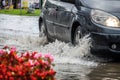 Car on a flooded street Royalty Free Stock Photo