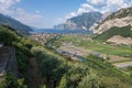 Sarca river springing from the Adamello-Presanella mountains in Italian Alps and flowing into Lake Garda at Nago-Torbole Royalty Free Stock Photo