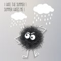 Sarcasm summer banner with fluffy black creature Royalty Free Stock Photo