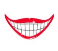 Sarcastic and funny cartoon smile with glitter teeth. Vector illustration on white background.