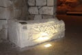 Sarcophagus in an Ancient cave tomb in Beit Shearim, northern Israel Royalty Free Stock Photo