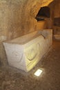 Sarcophagus in an Ancient cave tomb in Beit Shearim, northern Israel Royalty Free Stock Photo