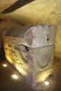 Sarcophagus in an Ancient cave tomb at Beit Shearim, northern Israel Royalty Free Stock Photo