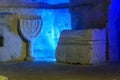 Sarcophagus and a carved Menorah, in Bet Shearim National Park