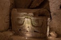 Sarcophagus of the Mask in the Cave of the Coffins at Bet She`arim in Israel Royalty Free Stock Photo
