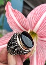 Sard Chalcedony - Black Stone On Ring Royalty Free Stock Photo
