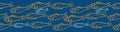 Sardine shoal of fish seamless vector border pattern of grilled fishes.