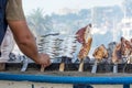 Sardine and squid skewers