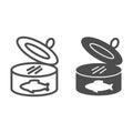 Sardines can line and glyph icon. Fish tin vector illustration isolated on white. Seafood outline style design, designed