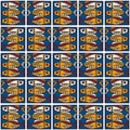 Sardines Fish Seamless Vector Pattern. Grilled Fishes BBQ Motif for Lisbon St Antonio Portugese Food Festival. Graphic for