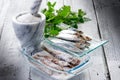 Sardines with salt Royalty Free Stock Photo