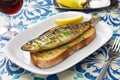 Portuguese grilled sardine on toasted bread