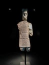 Sardinia. Archeological heritage. The Warriors of Monte Prama. Archaic statue of Shardana warrior with armor and horned helmet