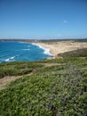 Sardinia. Costa Verde. Panorama with the village, the beach and the dunes of Pistis, Arbus