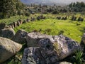 Sardinia. Gonnosfanadiga. Archeological area of San Cosimo. Exedra of the Tomb of giants Grutta de Santu Juanni, 2nd millennium bC