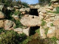 Sardinia. Gonnosfanadiga. Archeological area of San Cosimo. Entrance of Tomb of giants Grutta de Santu Juanni, 2nd millennium bC