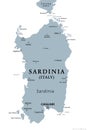 Sardinia, Italian island, gray political map with capital Cagliari