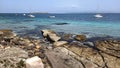 Sardinia. Island of San Pietro. Carloforte. View of the Canale di San Pietro with Isola Piana and the Sulcis coast in background Royalty Free Stock Photo