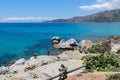 Sardinia, Italy. Rocky coast with unusual rocks formations and azure sea water near Villasimius.