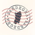 Sardinia, Italy Stamp Postal. Map Silhouette Seal. Passport Round Design. Vector Icon. Design Retro Travel.