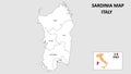 Sardinia Map. State and district map of Sardinia. Administrative map of Sardinia with district and capital in white color