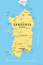 Sardinia, Italian island, political map with capital Cagliari