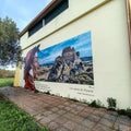 Sardinia. Siliqua. Street art. Dante Alighieri in front of the Acquafredda Castle. Murales by Pils, from 2021 Royalty Free Stock Photo