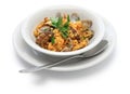 Sardinian pasta fregula with clams, italian cuisine