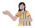 Saree indian lady holding sparkler 2D linear cartoon character