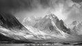 Sarek National Park in Sweden, mountains dominate the scene, their peaks capped with fresh snow. Reindeer grazes peacefully. Royalty Free Stock Photo