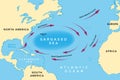 Sargasso Sea, ocean gyre and region of the Atlantic Ocean, map Royalty Free Stock Photo